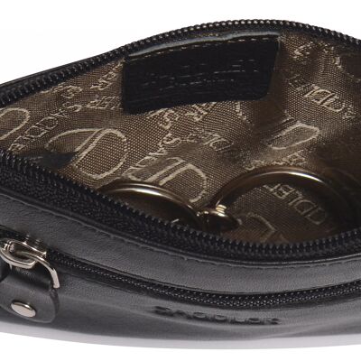 SADDLER "ELLIE", lujoso monedero de cuero auténtico con cierre de cremallera y bolsillo delantero para llaves dobles | Bolsa de cambio de diseñador | Caja de regalo - Negro