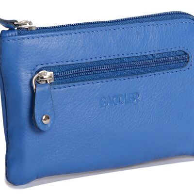 SADDLER "ELLIE" Womens Luxurious Real Leather Zip Top Coin Purse with Double Key Rings Front Pocket | Designer Change Pouch |Gift Boxed - Blue