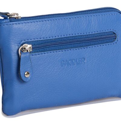 SADDLER "ELLIE" Womens Luxurious Real Leather Zip Top Coin Purse with Double Key Rings Front Pocket | Designer Change Pouch |Gift Boxed - Blue