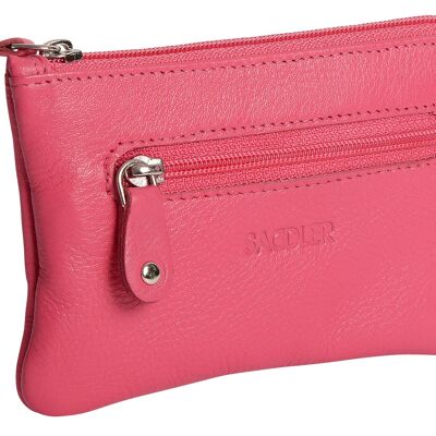 SADDLER "ELLIE" Womens Luxurious Real Leather Zip Top Coin Purse with Double Key Rings Front Pocket | Designer Change Pouch |Gift Boxed - Fuchsia