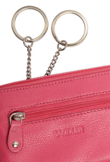 SADDLER "ELLIE" Porte-monnaie luxueux en cuir véritable pour femmes avec double porte-clés Poche avant | Pochette à langer | Coffret cadeau - Fuchsia 4