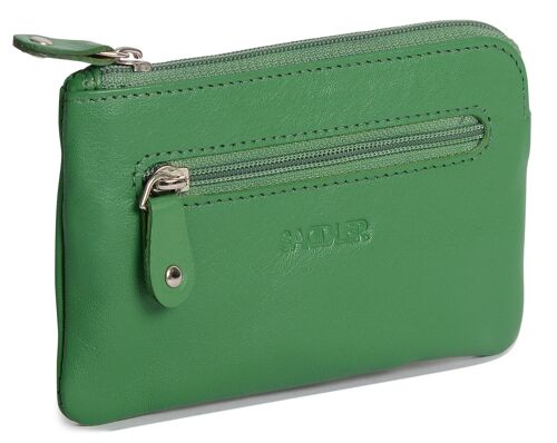 SADDLER "ELLIE" Womens Luxurious Real  Leather Zip Top Coin Purse with Double Key Rings Front Pocket | Designer Change Pouch |Gift Boxed - Green