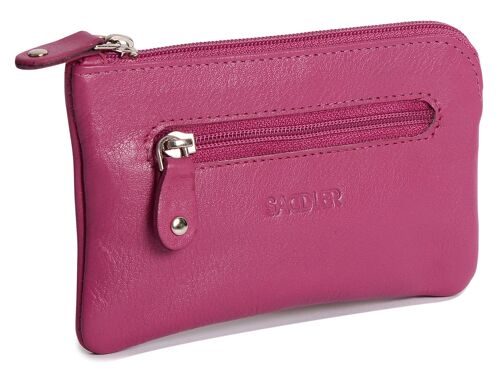 SADDLER "ELLIE" Womens Luxurious Real Leather Zip Top Coin Purse with Double Key Rings Front Pocket | Designer Change Pouch |Gift Boxed - Magenta