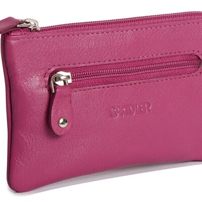 SATTEL "ELLIE" Damen Luxuriöse Echtleder-Geldbörse mit Reißverschluss und doppelten Schlüsselringen Vordertasche | Designer-Wechselbeutel | Geschenkbox - Magenta