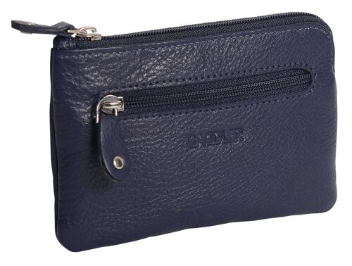 SADDLER "ELLIE" Womens Luxurious Real Leather Zip Top Coin Purse with Double Key Rings Front Pocket | Designer Change Pouch |Gift Boxed - Navy