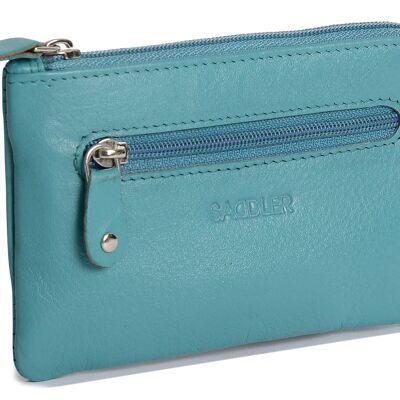 SATTEL "ELLIE" Damen Luxuriöse Echtleder-Geldbörse mit Reißverschluss und doppelten Schlüsselringen Vordertasche | Designer Change Pouch | Geschenkbox - Blaugrün