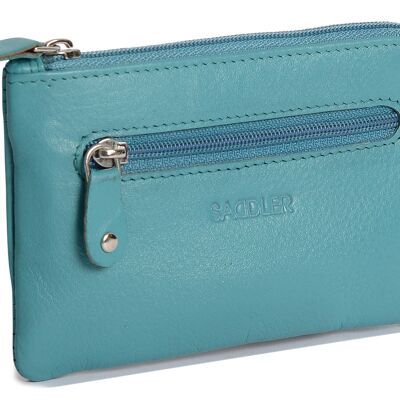 SADDLER "ELLIE" Womens Luxurious Real Leather Zip Top Coin Purse with Double Key Rings Front Pocket | Designer Change Pouch |Gift Boxed - Teal