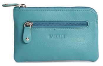 SADDLER "ELLIE" Porte-monnaie luxueux en cuir véritable pour femmes avec double porte-clés Poche avant | Pochette à langer | Coffret cadeau - Sarcelle 2