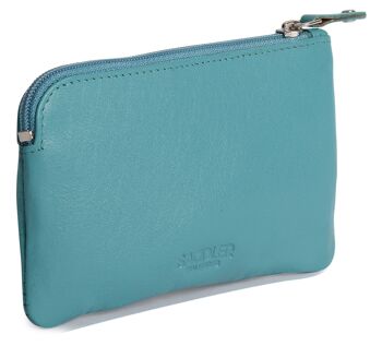 SADDLER "ELLIE" Porte-monnaie luxueux en cuir véritable pour femmes avec double porte-clés Poche avant | Pochette à langer | Coffret cadeau - Sarcelle 5