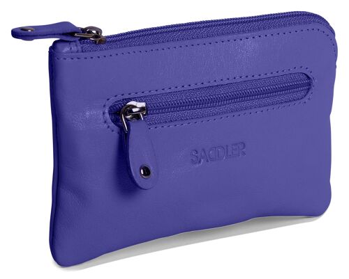 SADDLER "ELLIE" Womens LuxuriousReal  Leather Zip Top Coin Purse with Double Key Rings Front Pocket | Designer Change Pouch |Gift Boxed - Purple