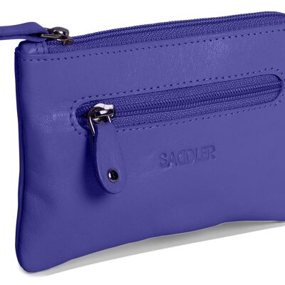 SADDLER "ELLIE" Womens LuxuriousReal  Leather Zip Top Coin Purse with Double Key Rings Front Pocket | Designer Change Pouch |Gift Boxed - Purple
