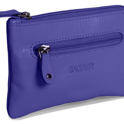 SADDLER "ELLIE" Monedero de cuero de lujo con cremallera superior para mujer con llaveros dobles Bolsillo delantero | Bolsa de cambio de diseñador | Caja de regalo - Morado