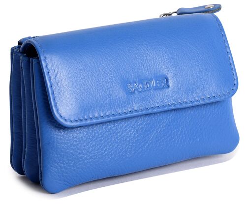 SADDLER "LILY"  Womens Luxurious Real Leather Flapover Small Coin Purse | Designer Change Pouch with Zip | Credit Card Size | Gift boxed - Blue