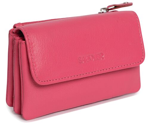 SADDLER "LILY" Womens Luxurious Real Leather Flapover Small Coin Purse | Designer Change Pouch with Zip | Credit Card Size | Gift boxed -Fuchsia