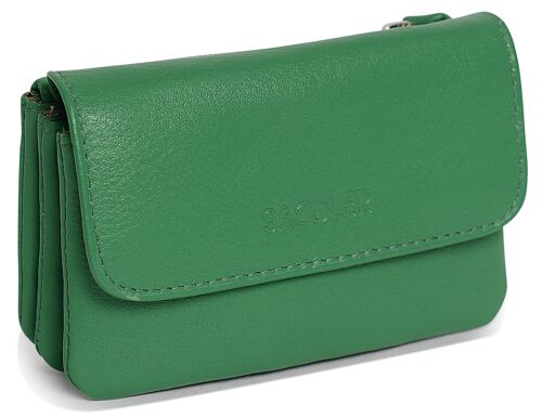 SADDLER "LILY" Womens Luxurious Real Leather Flapover Small Coin Purse | Designer Change Pouch with Zip | Credit Card Size | Gift boxed - Green