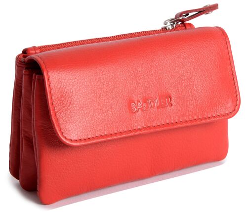 SADDLER "LILY" Womens Luxurious Real Leather Flapover Small Coin Purse | Designer Change Pouch with Zip | Credit Card Size | Gift boxed - Red