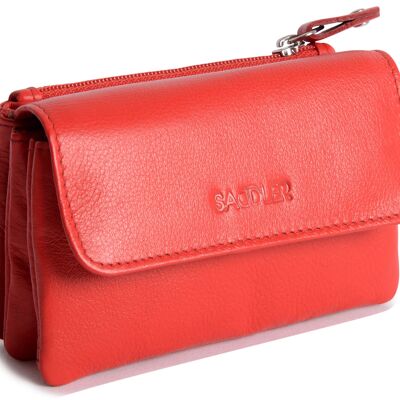 SADDLER "LILY", lujoso monedero pequeño con solapa de cuero auténtico para mujer | Bolsa de cambio de diseñador con cremallera | Tamaño de la tarjeta de crédito | Caja de regalo - Rojo