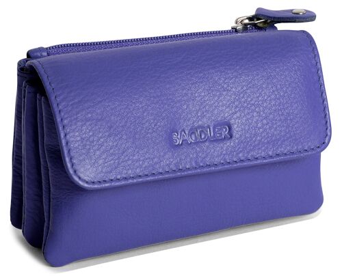 SADDLER "LILY" Womens Luxurious Real Leather Flapover Small Coin Purse | Designer Change Pouch with Zip | Credit Card Size | Gift boxed - Purple
