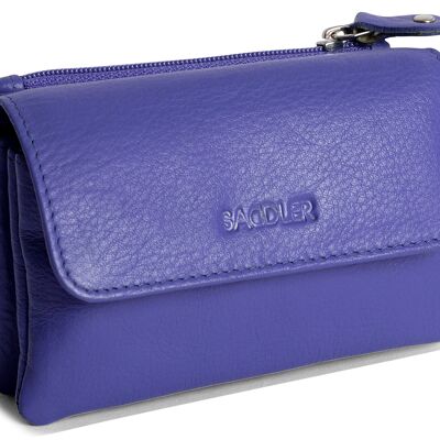 SADDLER "LILY" Womens Luxurious Real Leather Flapover Small Coin Purse | Designer Change Pouch with Zip | Credit Card Size | Gift boxed - Purple