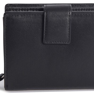 SADDLER "EMILY" Womens Real Leather Medium Bifold Purse Wallet with Zipper Coin Purse | Designer Ladies Clutch Perfect for ID Coins Notes Debit Travel Cards | Gift Boxed -  Black