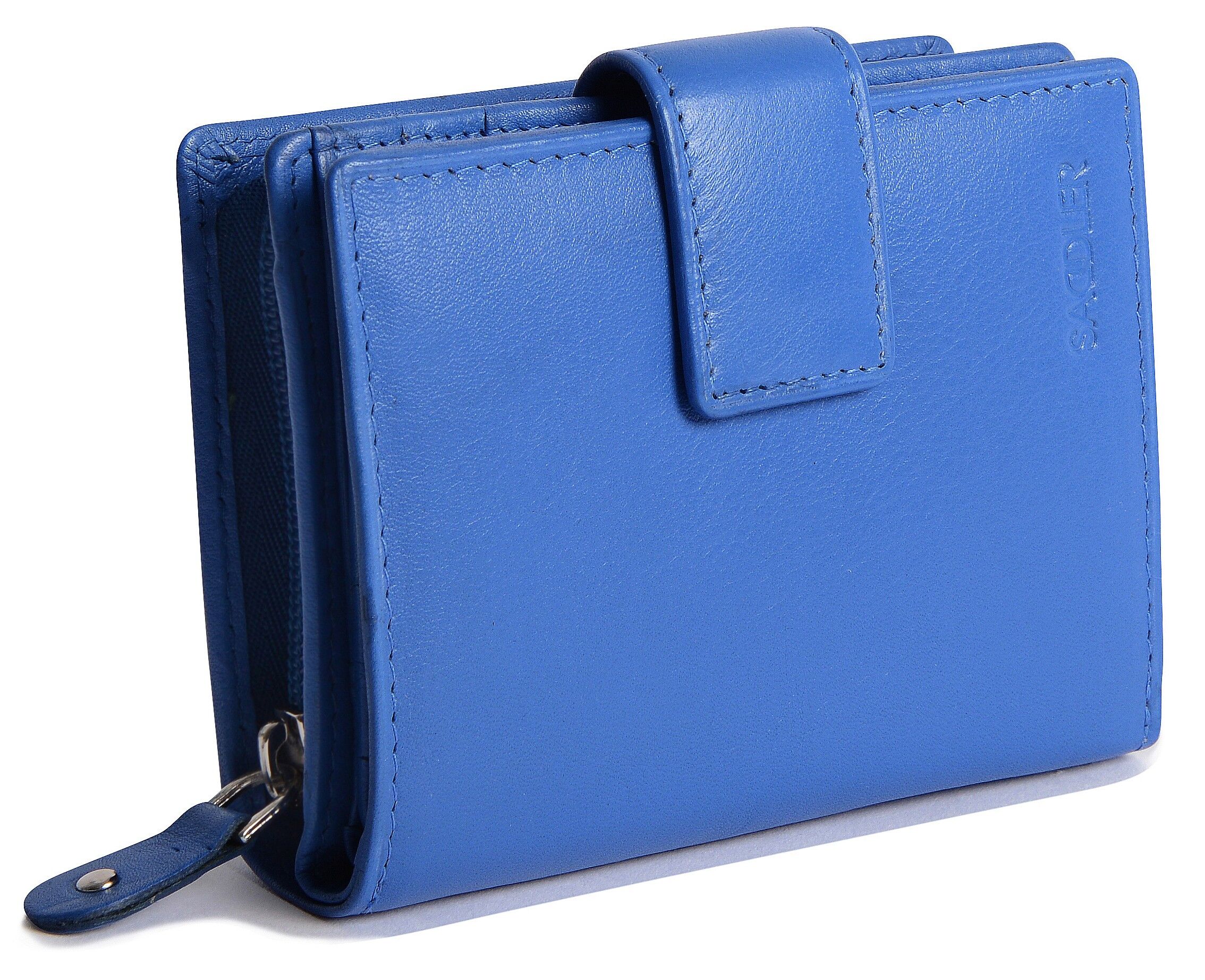 SADDLER "EMILY" Portafoglio medio da donna in vera pelle con portamonete con cerniera | Pochette da donna di design perfetta per carte d'identità, banconote, carte di debito da viaggio | Confezione regalo - Blu
