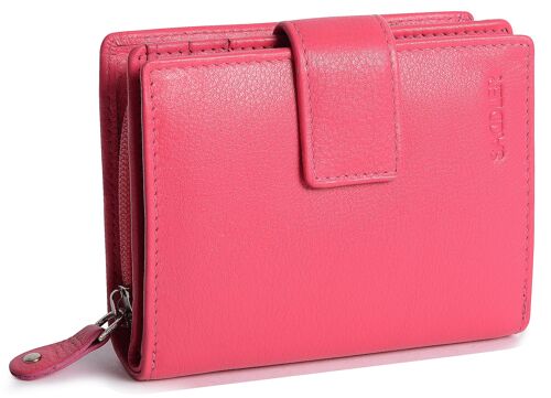 SADDLER "EMILY" Womens Real Leather Medium Bifold Purse Wallet with Zipper Coin Purse | Designer Ladies Clutch Perfect for ID Coins Notes Debit Travel Cards | Gift Boxed - Fuch
