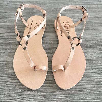 Handmade leather sandals for women black beige 2