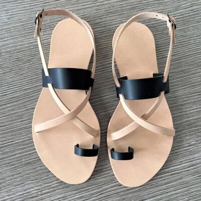 Handmade leather sandal with black band
