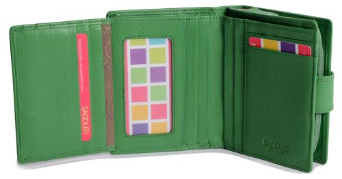 SADDLER "EMILY" Womens Real Leather Medium Bifold Purse Wallet with Zipper Coin Purse | Designer Ladies Clutch Perfect for ID Coins Notes Debit Travel Cards | Gift Boxed - Green