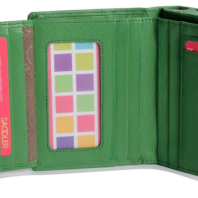 SADDLER "EMILY" Monedero mediano plegable de cuero auténtico para mujer con monedero con cremallera | Bolso de mano de diseñador para mujer, perfecto para tarjetas de identificación, billetes, tarjetas de viaje | Caja de regalo - Verde