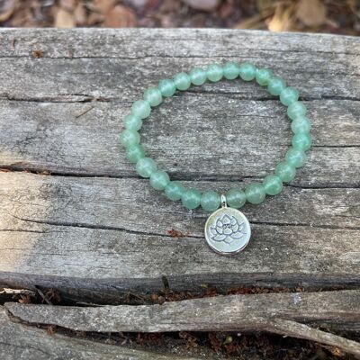 Lithotherapy elastic bracelet in natural Aventurine Lotus charm