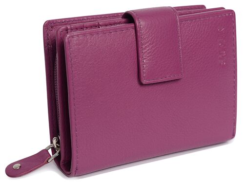 SADDLER "EMILY" Womens Real Leather Medium Bifold Purse Wallet with Zipper Coin Purse | Designer Ladies Clutch Perfect for ID Coins Notes Debit Travel Cards | Gift Boxed - Magenta
