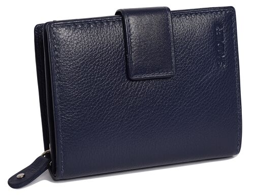 SADDLER "EMILY" Womens Real Leather Medium Bifold Purse Wallet with Zipper Coin Purse | Designer Ladies Clutch Perfect for ID Coins Notes Debit Travel Cards | Gift Boxed - Navy