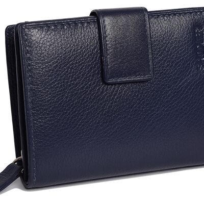 SADDLER "EMILY" Womens Real Leather Medium Bifold Purse Wallet with Zipper Coin Purse | Designer Ladies Clutch Perfect for ID Coins Notes Debit Travel Cards | Gift Boxed - Navy