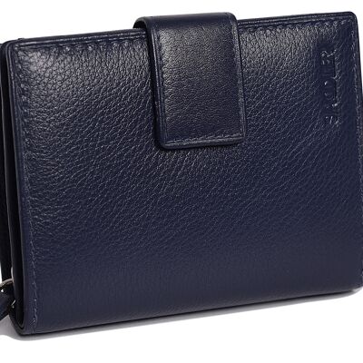 SADDLER "EMILY" Womens Real Leather Medium Bifold Purse Wallet with Zipper Coin Purse | Designer Ladies Clutch Perfect for ID Coins Notes Debit Travel Cards | Gift Boxed - Navy