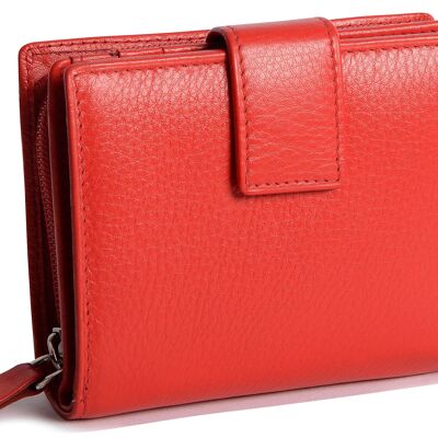 SADDLER "EMILY" Womens Real Leather Medium Bifold Purse Wallet with Zipper Coin Purse | Designer Ladies Clutch Perfect for ID Coins Notes Debit Travel Cards | Gift Boxed - Red