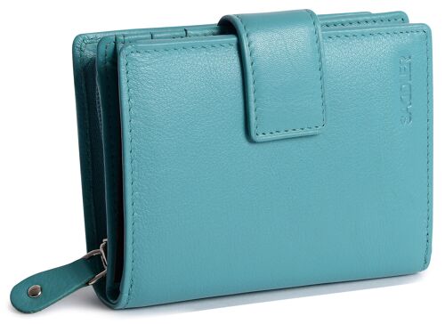 SADDLER "EMILY" Womens Real Leather Medium Bifold Purse Wallet with Zipper Coin Purse | Designer Ladies Clutch Perfect for ID Coins Notes Debit Travel Cards | Gift Boxed - Teal
