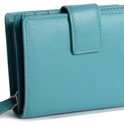 SADDLER "EMILY" Portafoglio medio da donna in vera pelle con portamonete con cerniera | Pochette da donna di design perfetta per carte d'identità, banconote, carte di debito da viaggio | Confezione regalo - Teal