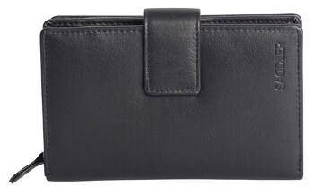 SADDLER "GEORGIE" Grand portefeuille à deux volets en cuir véritable pour femmes avec porte-monnaie à glissière centrale | Designer Ladies Clutch parfait pour les pièces d'identité Notes Cartes de débit | Coffret cadeau - Noir 2