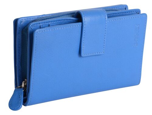 SADDLER "GEORGIE" Womens Luxurious  Real Leather Large  Bifold Purse Wallet with Centre Zipper Coin Purse | Designer Ladies Clutch Perfect for ID Coins Notes Debit Travel Cards | Gift Boxed | Gift Boxed - Blue