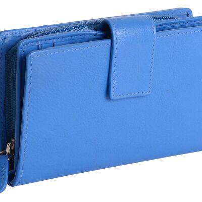 SADDLER "GEORGIE" Womens Luxurious  Real Leather Large  Bifold Purse Wallet with Centre Zipper Coin Purse | Designer Ladies Clutch Perfect for ID Coins Notes Debit Travel Cards | Gift Boxed | Gift Boxed - Blue