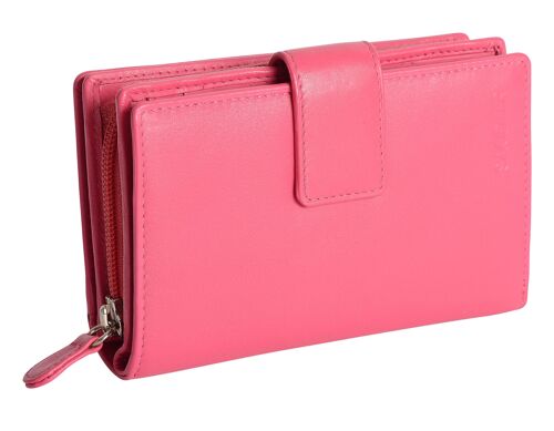 SADDLER "GEORGIE" WomensLuxurious  Real Leather Large  Bifold Purse Wallet with Centre Zipper Coin Purse | Designer Ladies Clutch Perfect for ID Coins Notes Debit Travel Cards | Gift Boxed - Fuchsia
