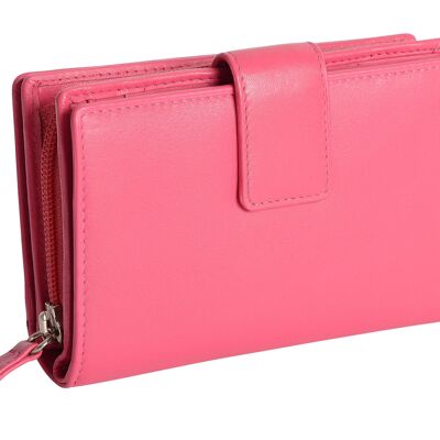 SADDLER "GEORGIE" WomensLuxurious  Real Leather Large  Bifold Purse Wallet with Centre Zipper Coin Purse | Designer Ladies Clutch Perfect for ID Coins Notes Debit Travel Cards | Gift Boxed - Fuchsia