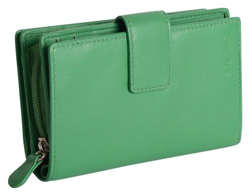 SADDLER "GEORGIE" Womens Luxurious Real Leather Large  Bifold Purse Wallet with Centre Zipper Coin Purse | Designer Ladies Clutch Perfect for ID Coins Notes Debit Travel Cards | Gift Boxed - Green