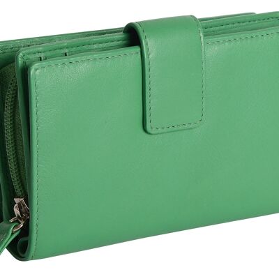 SADDLER "GEORGIE" Womens Luxurious Real Leather Large  Bifold Purse Wallet with Centre Zipper Coin Purse | Designer Ladies Clutch Perfect for ID Coins Notes Debit Travel Cards | Gift Boxed - Green