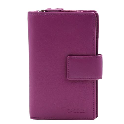 SADDLER "GEORGIE" Womens Luxurious Real Leather Large  Bifold Purse Wallet with Centre Zipper Coin Purse | Designer Ladies Clutch Perfect for ID Coins Notes Debit Travel Cards | Gift Boxed - Magenta