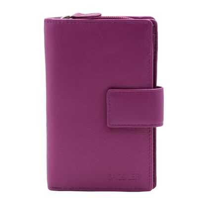 SATTEL "GEORGIE" Damen Luxuriöses Echtes Leder Große Geldbörse Geldbörse mit Mittelreißverschluss Münzgeldbörse | Designer Damen Clutch Perfekt für ID-Münzen Notizen Debit Travel Cards | Geschenkbox - Magenta