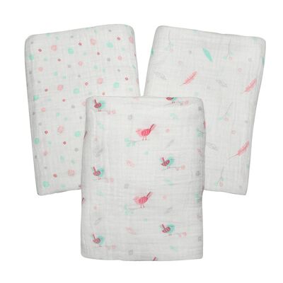 Orchard Birds Mousseline Swaddle Wrap 3pk