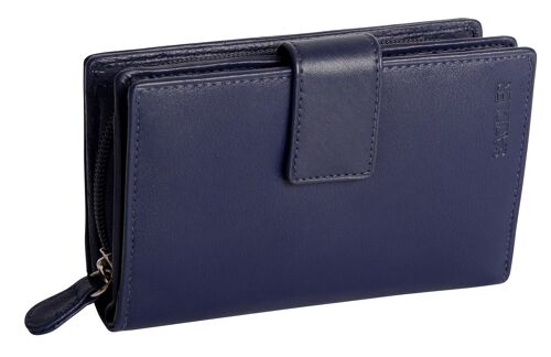 SADDLER "GEORGIE" Womens Luxurious Real Leather Large  Bifold Purse Wallet with Centre Zipper Coin Purse | Designer Ladies Clutch Perfect for ID Coins Notes Debit Travel Cards | Gift Boxed - Navy