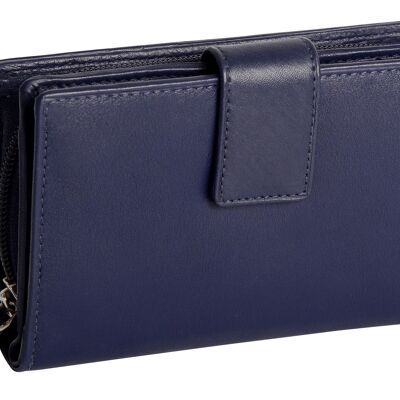 SADDLER "GEORGIE" Womens Luxurious Real Leather Large  Bifold Purse Wallet with Centre Zipper Coin Purse | Designer Ladies Clutch Perfect for ID Coins Notes Debit Travel Cards | Gift Boxed - Navy